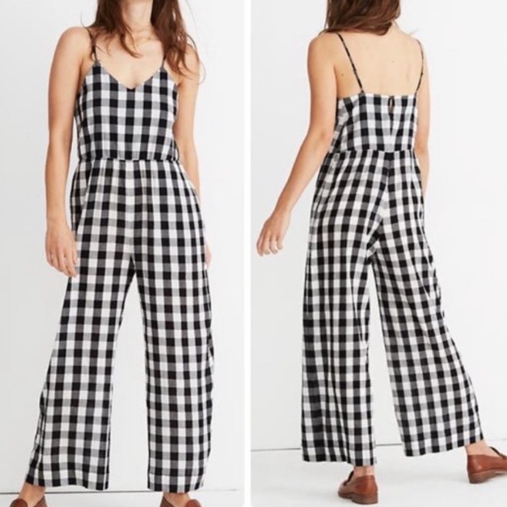 Madewell Gingham Spaghetti Strap Wide Leg Jumpsuit